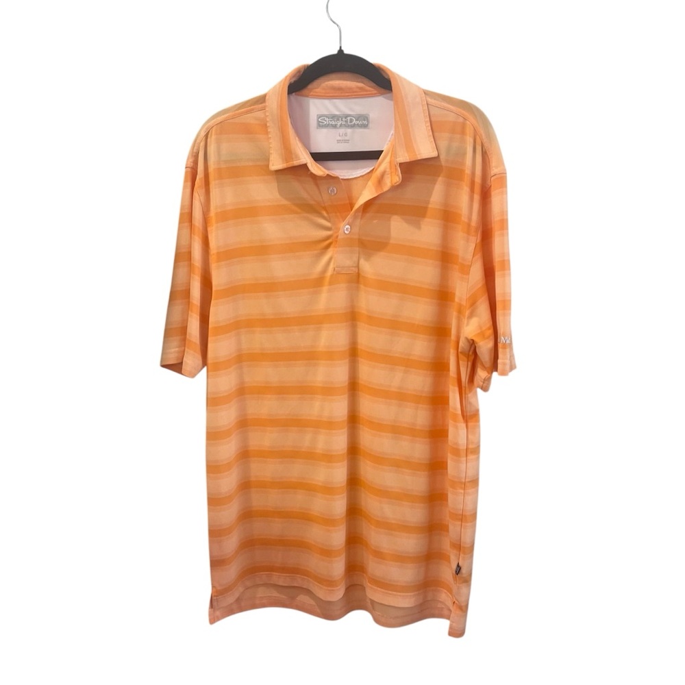 Straight Down Orange‎ Striped Golf Polo Shirt Size Lary